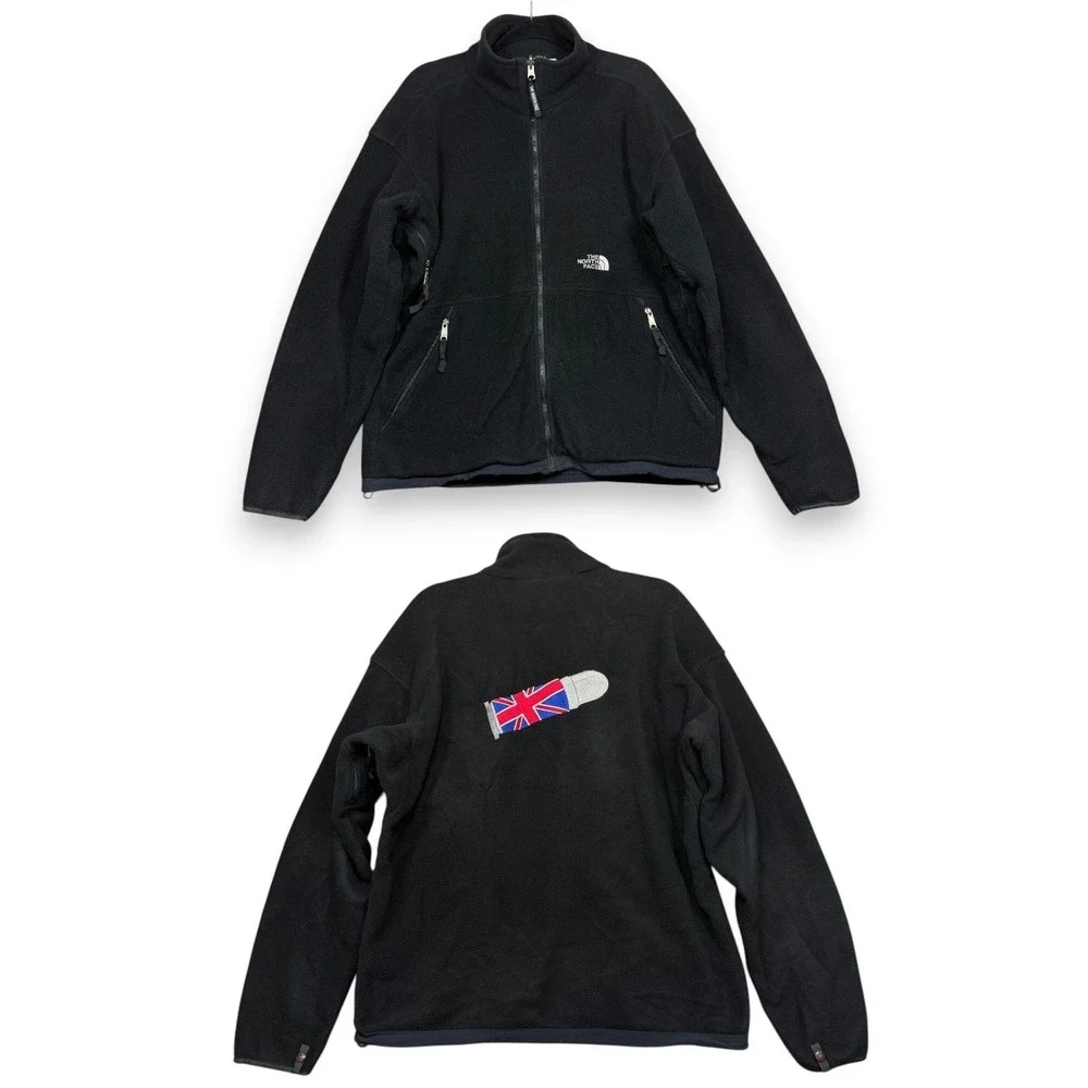Vintage The North Face Fleece Jacket Mens L Black Denali‎ Union Jack Bullet USA
